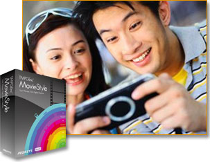 Image: couple watching portable game device.