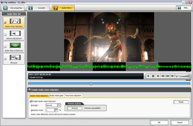 The Audio Filter tab in the Cut-Editor window.