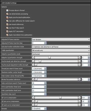 x264 powered H.264 encoding engine settings.