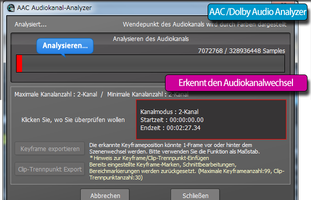 AAC-/Dolby Audiokanal-Analyzer