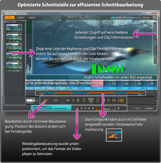 Schnittbearbeitungsfenster